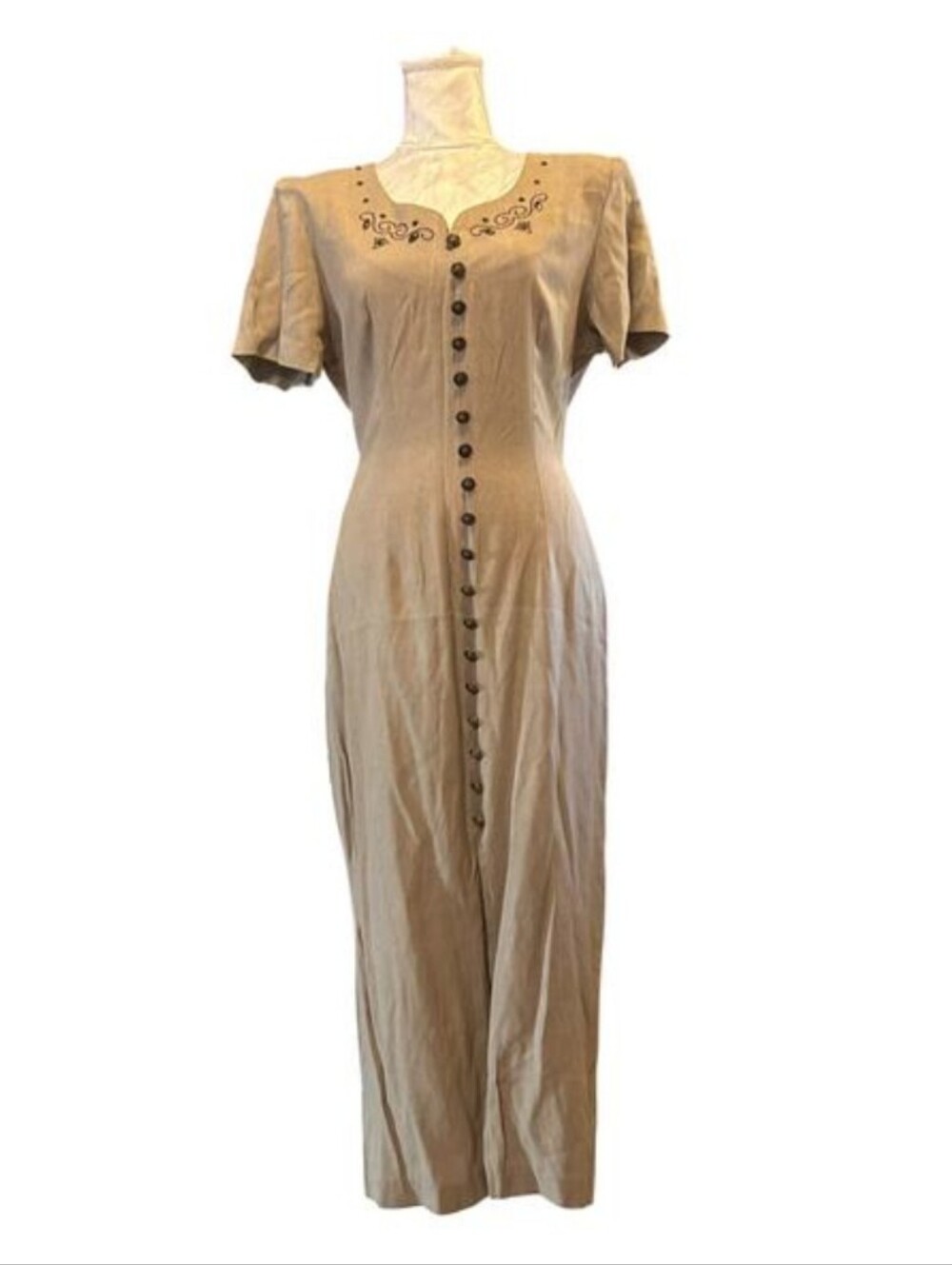 Benson & Smith Olive Button Front Maxi Dress Women’s Medium USA Made
